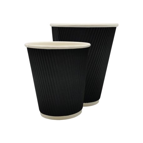 Vasos de papel doble capa de cartón corrugado Negro - Blanco Ø 80mm 240ml (8Oz) (500 uds)