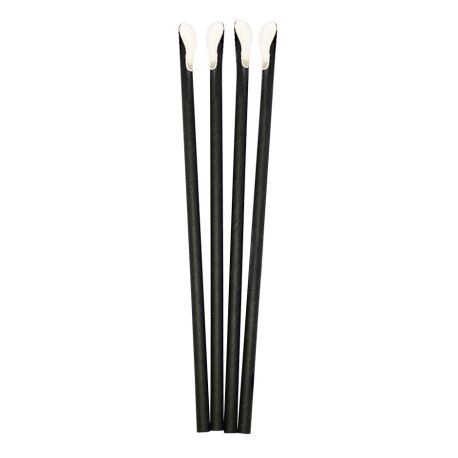 Pajitas de papel negra tipo cuchara 8 x 230mm (2.900 uds)
