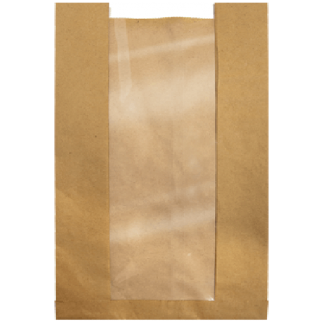 Bolsa kraft de Papel Bollería / Panadería con Ventana 30 + 8 x 44cm (1.000 uds)