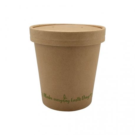 Envases para sopas de cartón "Make everyday earth day" 350ml (12Oz) con tapa (250 uds)